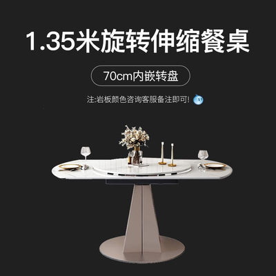 Light Luxury Rotary Telescopic Round Dining Table With Rotary Table Multifunctional Rock Plate