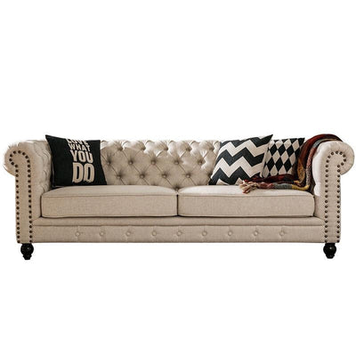 American Country Style Model Room Furniture Cotton Hemp Pull Buckle Three-person Fabric Sofa