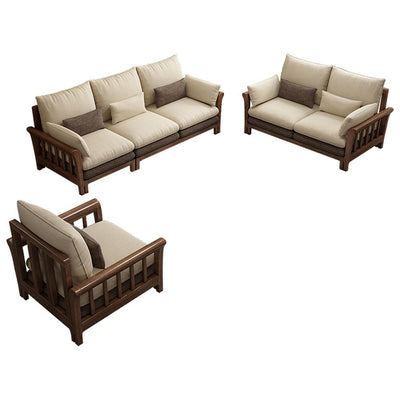 Neikia Solid Wood Sofa with Cushion Living Room Furniture New Chinese Fabric Sofa 1 2 3 Seater Sofa