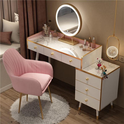 Nordic Dressing Table With Mirror Light Luxury Style Make Up Table Bedroom Storage Cabinet