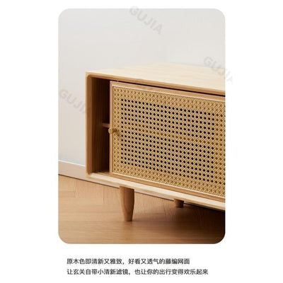 GC Shoe Rack Bench Rattan Woven Shoe Cabinet Integrated Household Doorstep Sitting Low Solid Wood