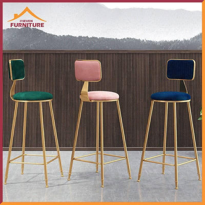 SEVEN Nordic Bar Chair Simple Modern Bar Chair High Stool Family Back High Chair Dining Chair Net