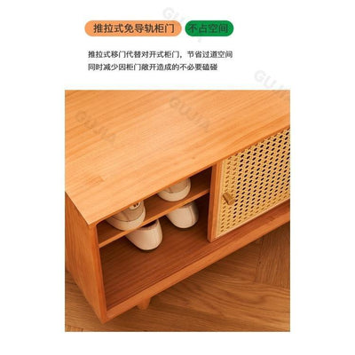 GC Shoe Rack Bench Rattan Woven Shoe Cabinet Integrated Household Doorstep Sitting Low Solid Wood