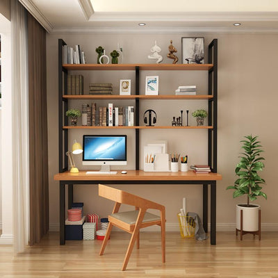 🎉Ready Stock🎉Loft Double Solid Wood Desk Bookshelf Combination Home Office Long Study Computer