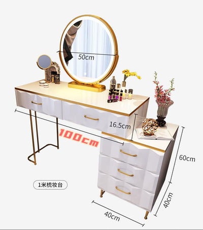 Nordic Dressing Table Luxury Storage Computer Desk with Led Light Mirror Bedroom Dressing Table