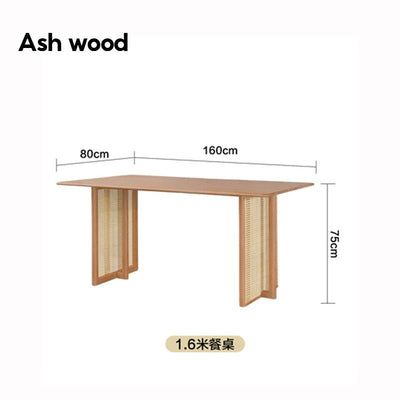 PINA 【Natural Rattan】Japanese Solid Wood Dining Table Bench Household Small Family Rattan Weaving