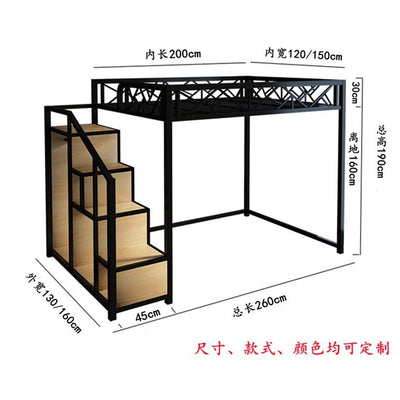 Iron Bed bunk bed Apartment Space Saving 1-2 People Wardrobe Ladder Stable Loft Bed (Customizable)