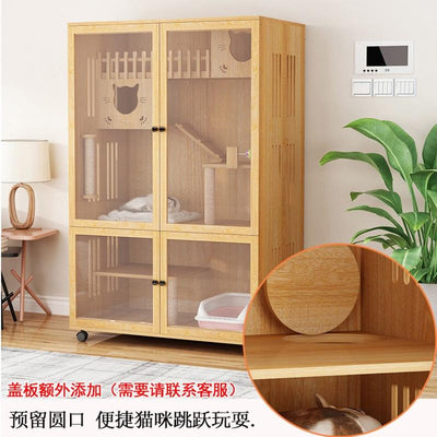 Pet Cage Villa Luxury Three-story Cat Villa Display Cabinet Household Solid Wood Pet House Nest