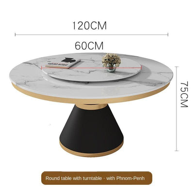 Nordic Marble with Turntable Modern Simple Small Apartment Iron Light Luxury Household Round Dining