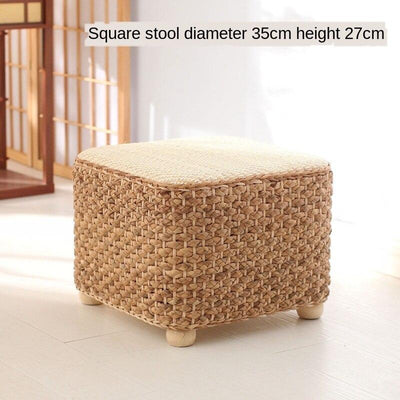 Rattan-made Low Balcony Bench Sofa Straw-made Household Seat Pier Small Round Stool Tatami Chair