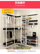 New Bedroom Rack Floor Coat Room Corner Open Simple Iron Hanger Wooden Hanging Wardrobe Combination