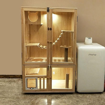 Cat Cage Villa Double-decker Three-story Display Cabinet Solid Wood Pet House