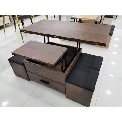 (MUWU) Lifting Coffee Table With 4 Stools Small Family Creative Dining Table Tea Table Dual Use