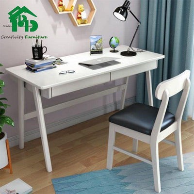 YICHANG Solid Wood Study Table Office Desk Modern Minimalist Students White Writing Table