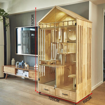 Villa Wood Cage Luxury Solid Three-layer Cabinet Glass Household House Can Put Cat Litter Basin