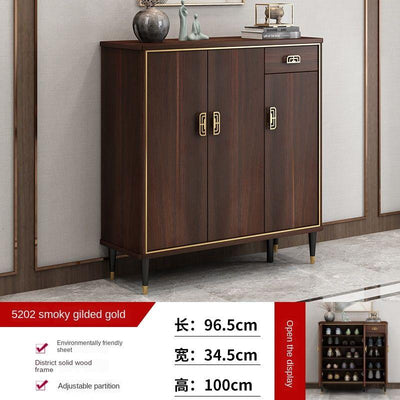 Chinese Style Shoe Solid Wood Frame Household Door Large Capacity Light Luxury Porch Locker Balcony