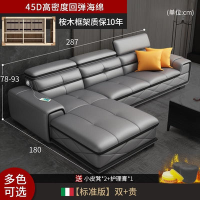 Italian Cowhide Sofa Modern Adjustable Usb Charging Comfortable L-shaped Sofa Set Russian Solid Wood