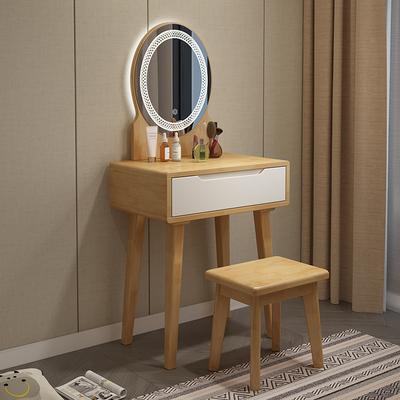 Orange Nordic Solid Wood Dressing Table with Light and Mirror Integrated Modern Simple Small Bedroom