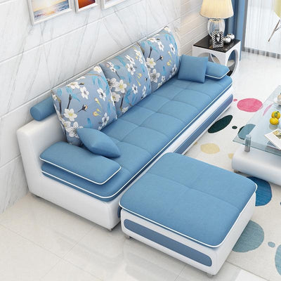 L-shaped 3-4 Seat Sofa With Footrest Living Room Economical Sofa Bed Combo Set Removable And