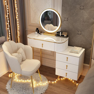 YICHANG LED Nordic Dressing Table Network Red Make Up Table Small Family Bedroom Modern Simple Wood