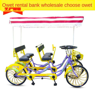 Aoweite 24 Inch Townhouse Four-seater Bicycle Double Row Steering Wheel Four-wheel Sightseeing Car