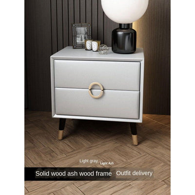 Nordic White Wax Solid Wood Bedside Table Custom-made Modern Leather Storage Cabinet with Ins Style