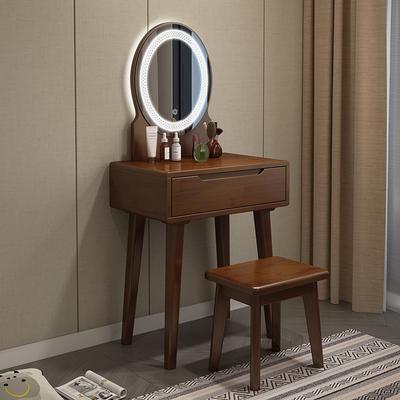 Orange Nordic Solid Wood Dressing Table with Light and Mirror Integrated Modern Simple Small Bedroom