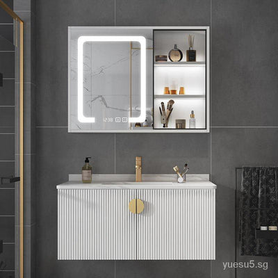 Zcm Bathroom Marble Bathroom Cabinet Solid Wood Stone Plate Bathroom Cabinet Combination Modern