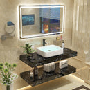 Modern Light Luxury Bathroom Cabinet Combination Double Deck Marble Wash Basin Wall Mounted Small