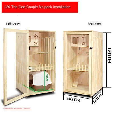 Closed Luxury Solid Four Wood Seasons Universal Double-layer Cabinet Home Cage Villa Cat House