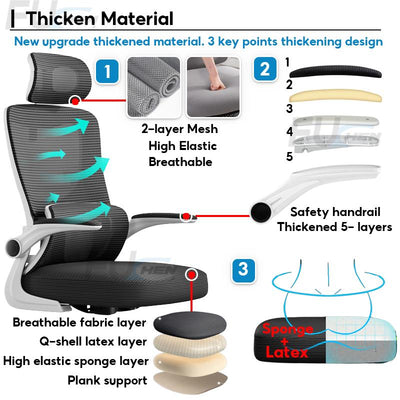 Mesh Office Chair Ergonomic Computer Chair Office Chair High-back 160-185cm Reclining 90-125°