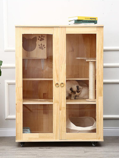 Household Solid Wood House Cabinet Wooden Cage Luxury Cat Villa