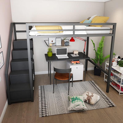 Iron Loft Bed Multifunctional Bedroom Space Saving Iron Frame Bed