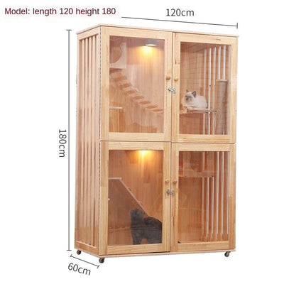 Cat Cage Villa Double-decker Three-story Display Cabinet Solid Wood Pet House