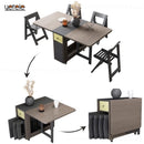 Foldable Dining Table And Chairs Solid Wood Belt Storage Multi-functional Table Set Retractable