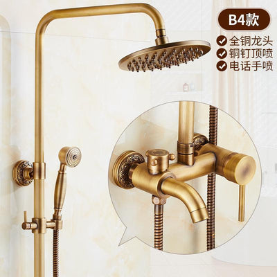 RUNZE All Copper Rain Shower Set European Retro Bathroom Shower Full Set With Shower Head