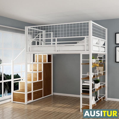 AUSITUR Wrought Iron Loft Bed Elevated Bed Space-saving Home Iron Frame Bed