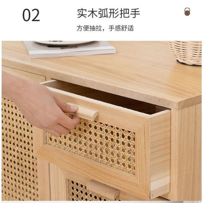 GC Storage Cabinet Solid Wood Rattan Cabinet Sideboard Modern Simple Living Room Wall Cabinet