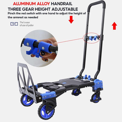 Household Foldable Trolley Big Capacity Multifunction Cart Loading 150kg Platform Trolley Can Adjust