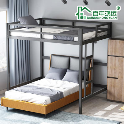 Double Decker Loft Bed Elevated Bunk Black Iron Metal Frame for Home Student Domintory