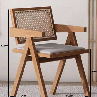 SHANJIE Nordic Solid Wood Dining Rattan Household Simple Leisure Single Hotel Restaurant Back Chair