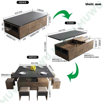 Coffee Table With Wheels Mobile Multifunctional Folding Dining Table With Chair Nordic Furniture