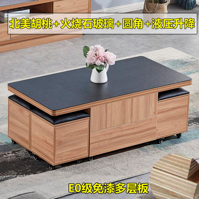 Lifting Modern Simple Small Family Folding Retractable Storage Pyrophyllite Coffee Table Dual