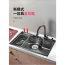 Kitchen Sink Single Basin 304 Stainless Steel Thickened Dishwashing Sink Multifunctional Black Nano