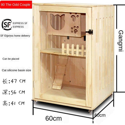 Luxury Villa Solid Wood Closed Cage Transparent Nest Wooden House Display Cat Cabinet