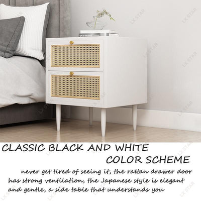 Solid Wood Side Table Japanese-style Bedside Table Rattan Side Cabinet Bedroom And Living Room Star