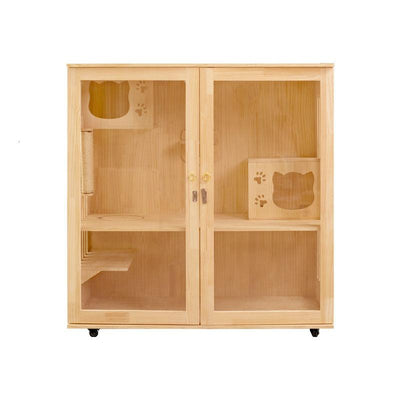 Cabinet House Solid Wood Glass Double Layer Home Pet Shop Villa Cat Cage Super Large Free Space