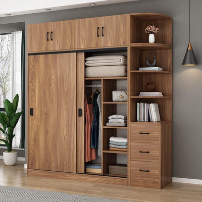 Sliding Door Wardrobe Simple Modern Bedroom Household Storage Children's Solid Wood Panel Locker