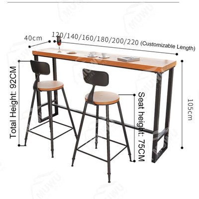 (MUWU) Solid Wood Bar Table Balcony Long Table And Chair Simple Industrial Style High Footed Dining