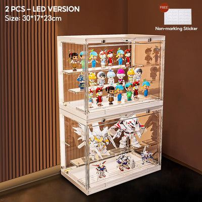 LED Light Acrylic Display Box Popmart Blind Box Display Box Figurine Display Case Magnetic Closure